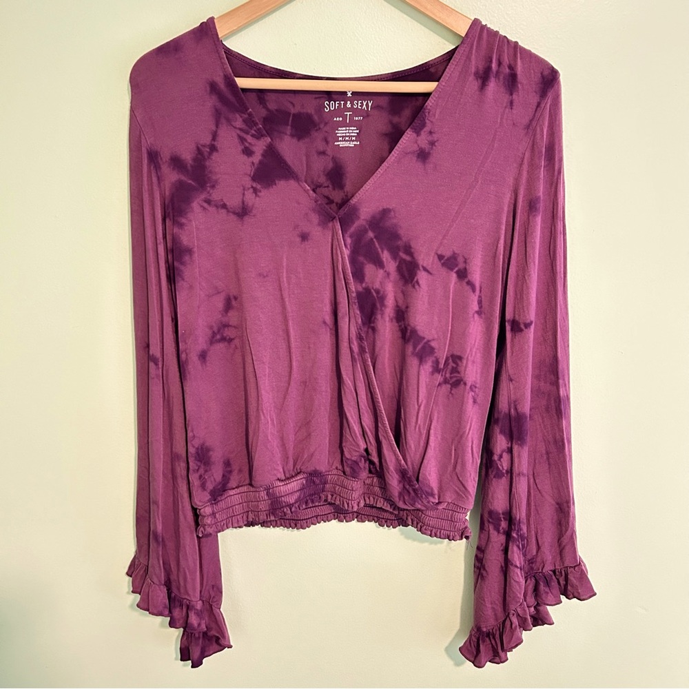 American Eagle Purple Tie Dye Bell Sleeve Shirt
